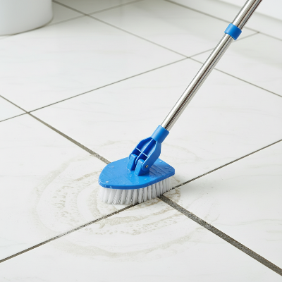 nettoyage saleté avec balai carrelage bleu