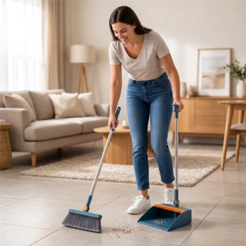 Pelle et balayette manche long Compact et Ergonomique nettoie salon