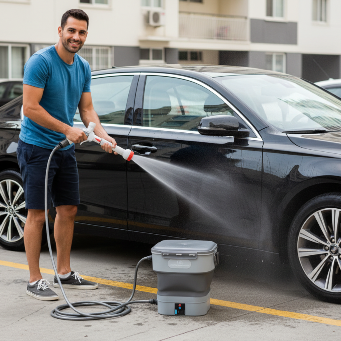 NETTOYEUR HAUTE PRESSION PORTABLE AVEC RESERVOIR D EAU VOITURE PARKING  