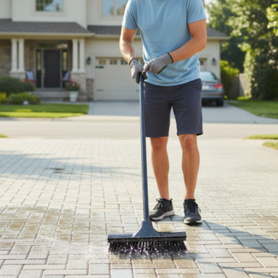 balai brosse dure télescopique nettoie l'allée sans effort