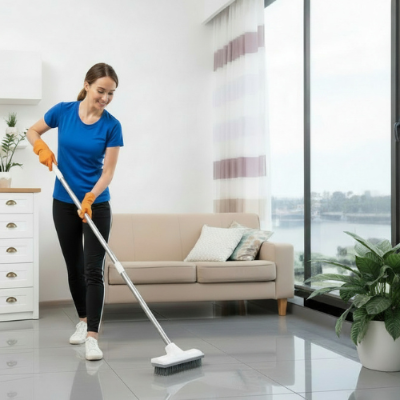balai pour carrelage Duo Clean 2-en-1 nettoyage sol salon