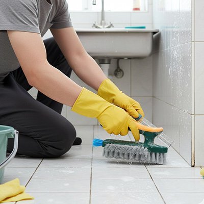 brosse carrelage vert poils rigides en forme de V