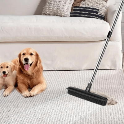 enlever poils chiens avec balai du coiffeur tapis