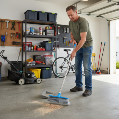 nettoyage sol garage avec brosse a balai Ergonomique