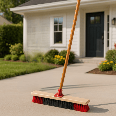 nettoyer avec balai de cantonnier l'allée maison