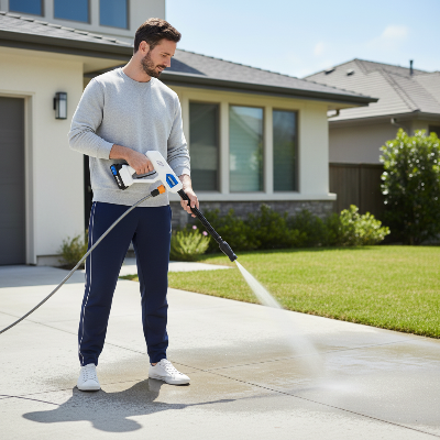 nettoyeur haute pression sans fil puissant homme nettoie extérieur avec énergie