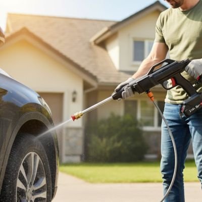 hommenettoie voiture avec nettoyeur haute pression sans fil puissancemax sans effort