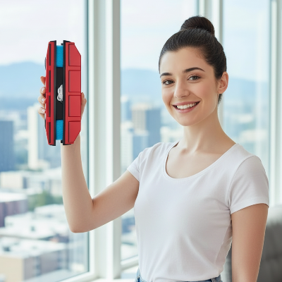 Nettoyeur vitre magnetique Biface Securise rouge