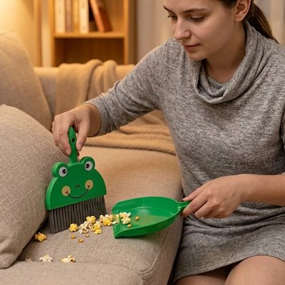 Pelle et balayette fantaisie Grenouille nettoyage miettes canapé